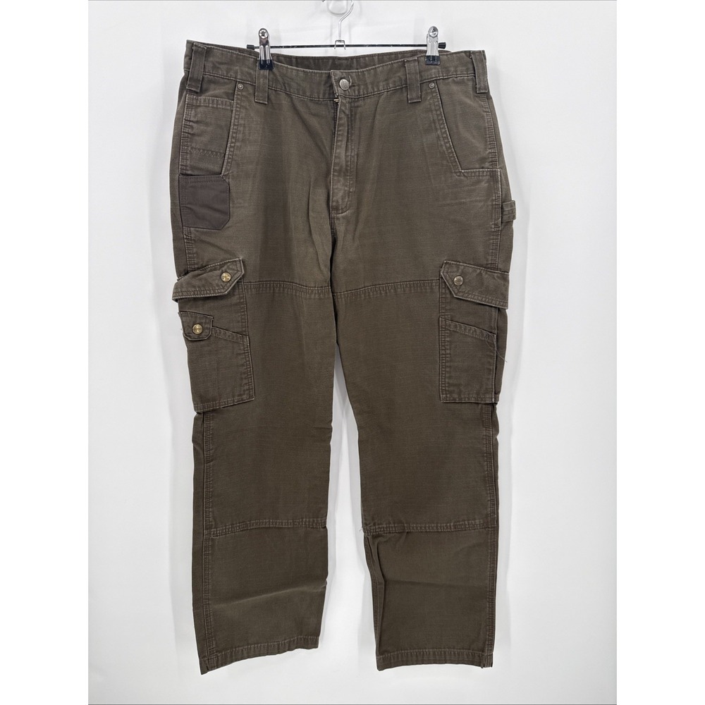 Carhartt Mens Brown Ripstop Cargo Double Workwear Pants Size 38x32 B342 DFE